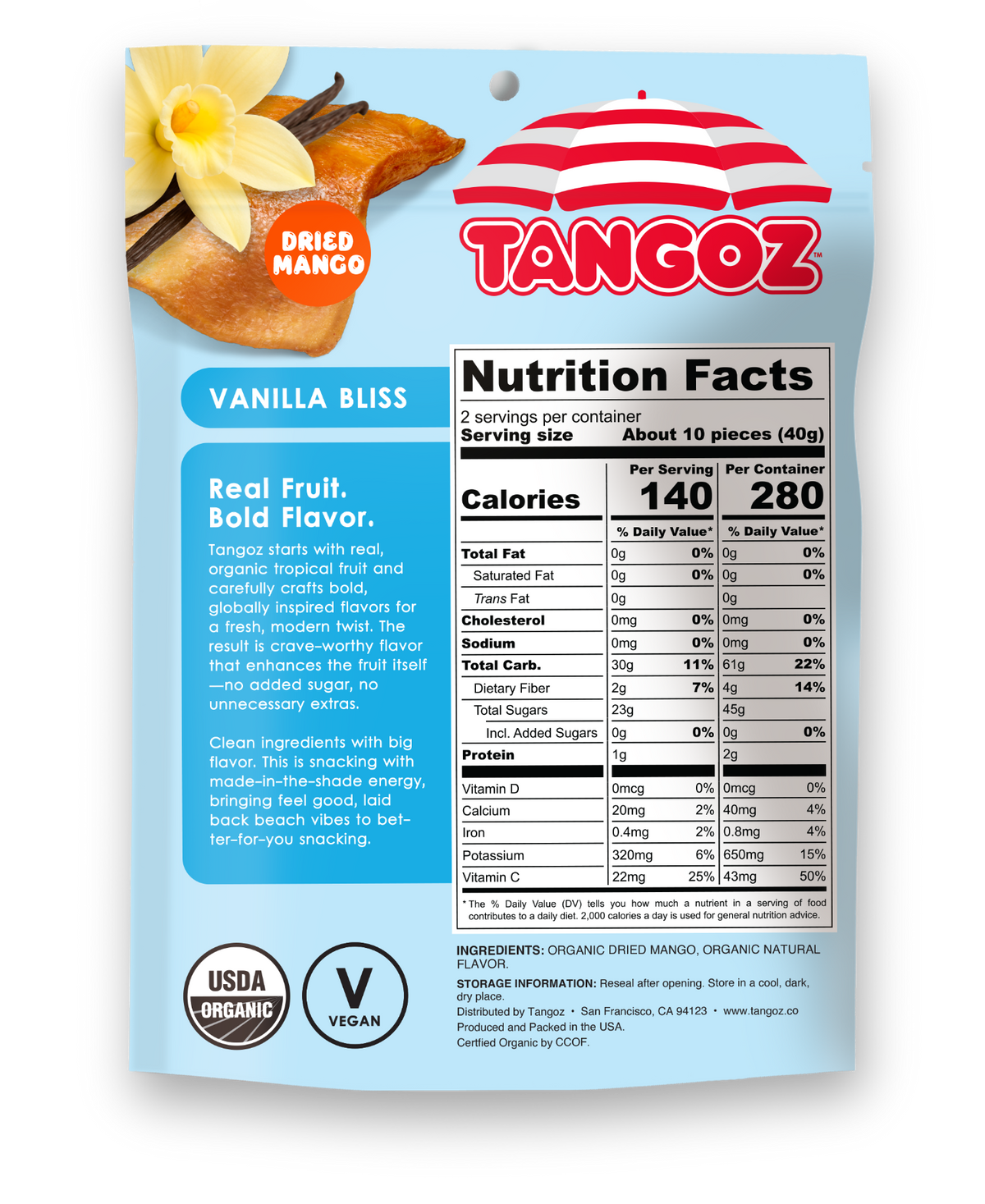 TANGOZ Vanilla Bliss Organic Dried Mango