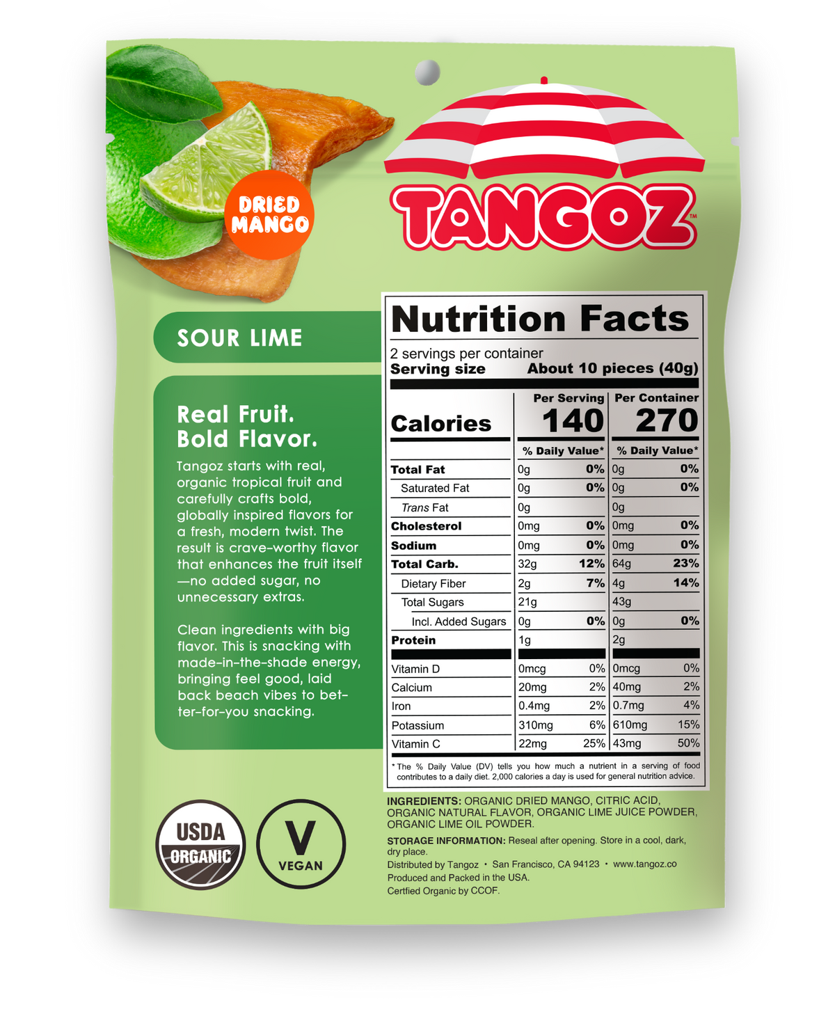 TANGOZ Sour Lime Organic Dried Mango